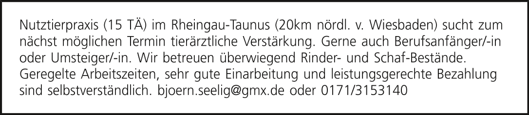 Nutztierpraxis (15 TÄ) im Rheingau-Taunus (20km nördl. v. Wiesbaden)