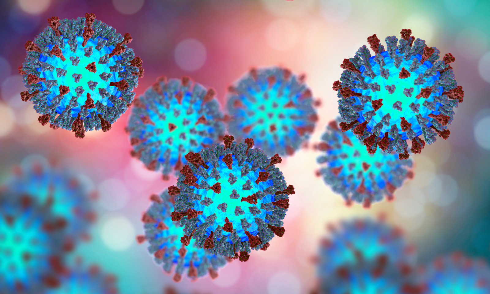 3D-Illustration des Masernvirus mit H- und F-Protein.